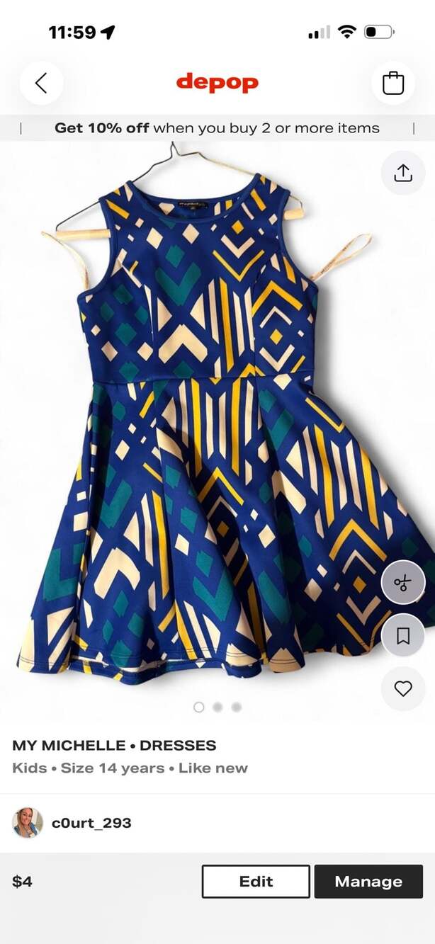 My Michelle Girls Geometric Print A-Line Sleeveless Dress Size 14